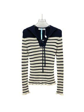 Dior Striped Cotton Logo Lettering Sailor-Collar Knit Sweater